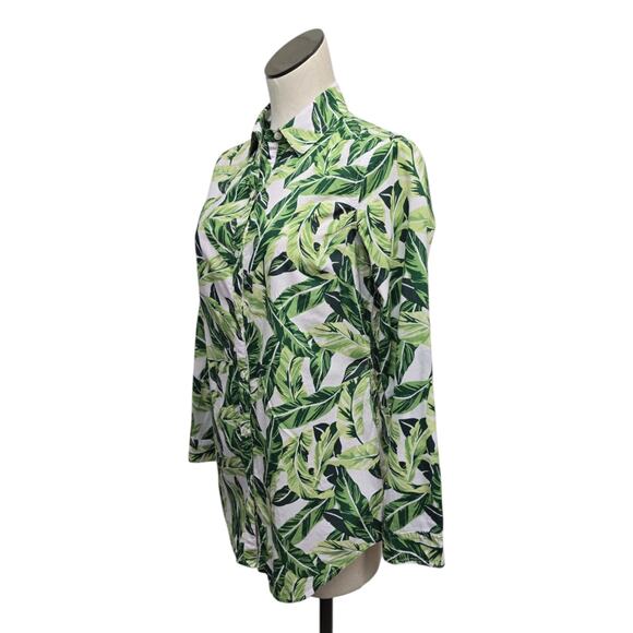 J McLaughlin Lois Shirt Women Sz Small Green Palm Tropical Leaf Vacation‎ Resort - Picture 9 of 9